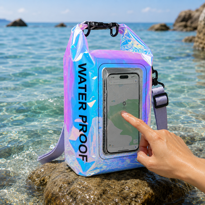 5L Iridescent Waterproof Dry Bag, Waterproof Phone Pouch, Waterproof Phone Case with Phone Window, Roll-Top Dry Sack & Kayak Dry Bag for Kayaking, Boating, Rafting, Beach, Swimming & Travel