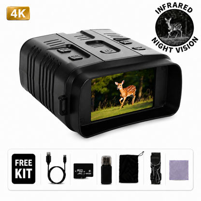 4K Night Vision Binoculars with 10X Digital Zoom, 31MP, 3" Screen, WiFi App & 64GB Card for Hunting, Wildlife Viewing, Camping & Scouting