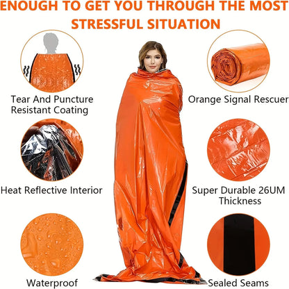 Emergency Sleeping Bag & Mylar Blanket — Waterproof Thermal Bivy Sack with Survival Whistle & Paracord for Go Bag, Bug Out Bag, Camping, Hiking & Emergency Preparedness