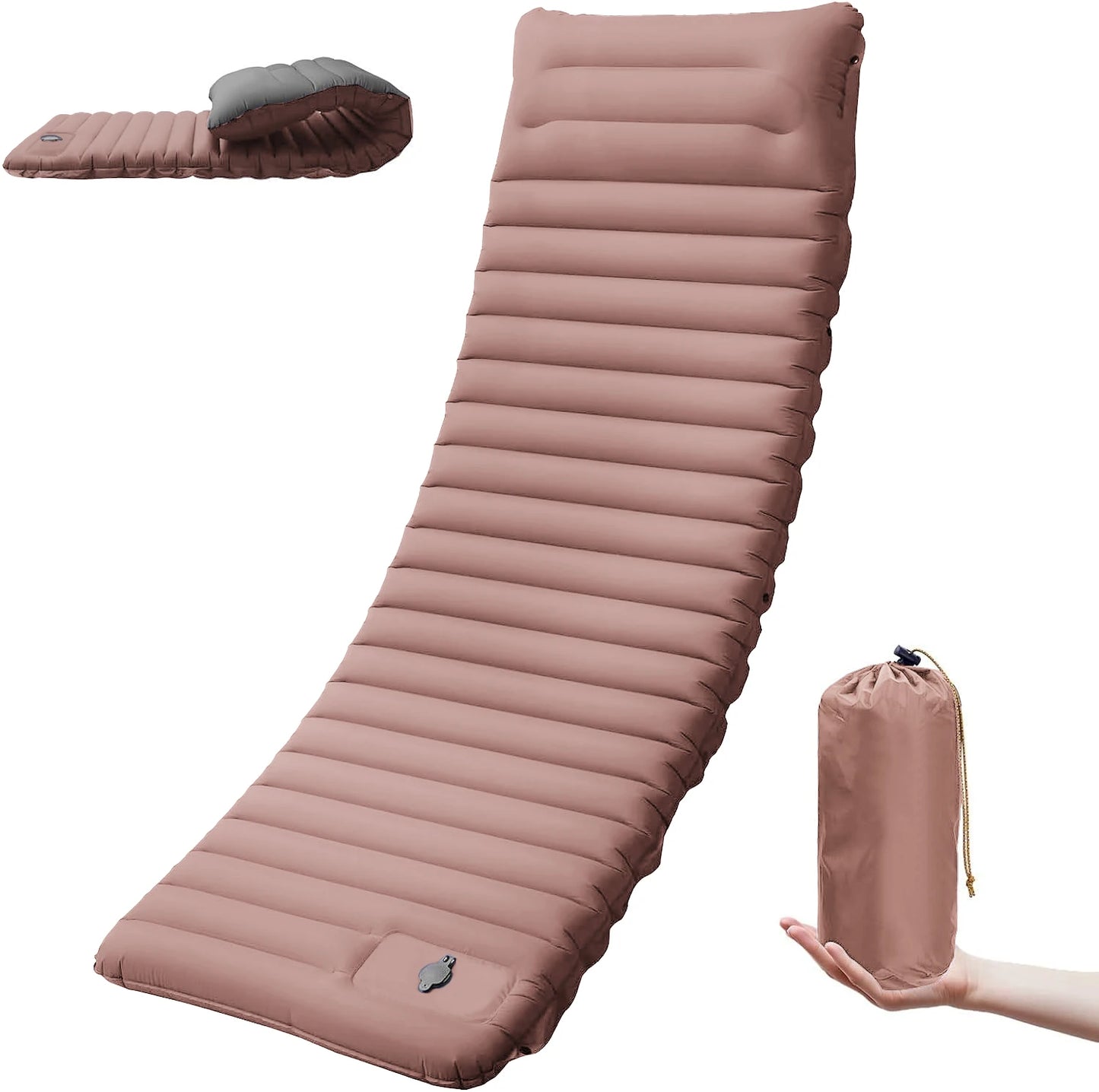 Self-Inflating Camping Sleeping Pad with Built-In Foot Pump, Integrated Pillow & Side Connectors — Extra Thick 4 Inch Sleeping Mat for Camping, Backpacking, Hiking & Fishing