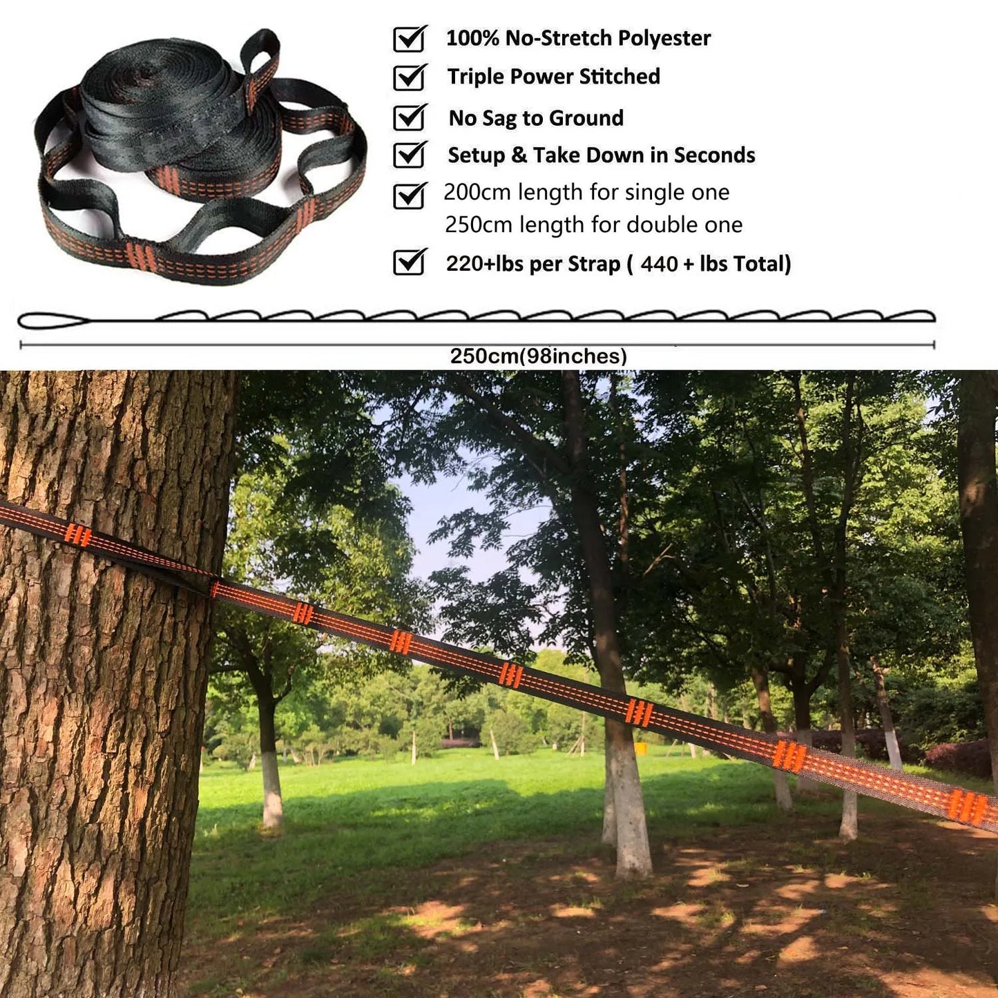 Double Camping Hammock, 2 Person Portable Outdoor Tree Hammock with Straps & Carabiners, 75D Nylon Taffeta, 500 lb Capacity for Hiking, Backpacking, Travel & Garden