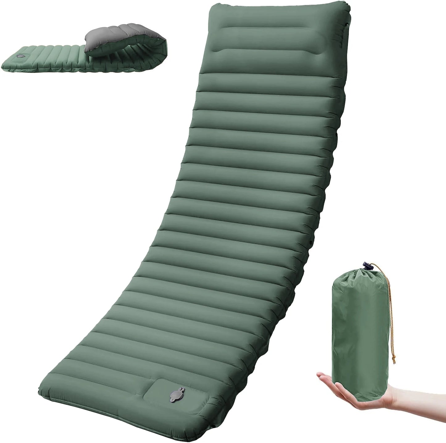 Self-Inflating Camping Sleeping Pad with Built-In Foot Pump, Integrated Pillow & Side Connectors — Extra Thick 4 Inch Sleeping Mat for Camping, Backpacking, Hiking & Fishing