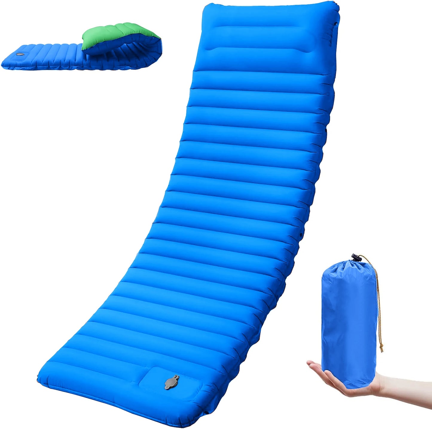 Self-Inflating Camping Sleeping Pad with Built-In Foot Pump, Integrated Pillow & Side Connectors — Extra Thick 4 Inch Sleeping Mat for Camping, Backpacking, Hiking & Fishing