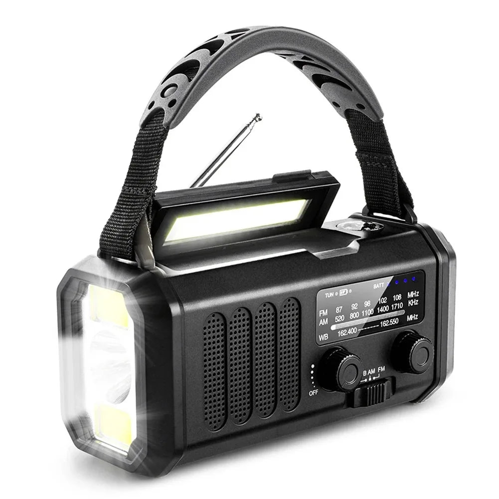 10000mAh Large-Capacity NOAA Emergency Weather Radio with Hand Crank, Solar Charging, Flashlight & Power Bank for Blackouts, Storms, Camping & Fishing