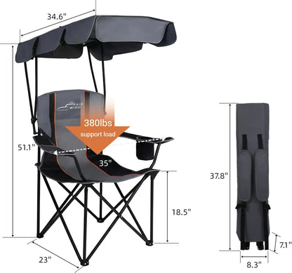 Oversized Camping Chair with Canopy Shade, Heavy-Duty 380-lb Folding Outdoor Chair for Camping, Beach, Fishing & Tailgating