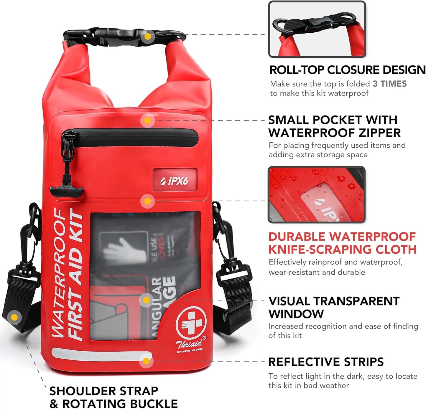 250-Piece Waterproof Survival First Aid Kit with Dry Bag for Camping, Hiking, Boating, Fishing & Emergency Preparedness