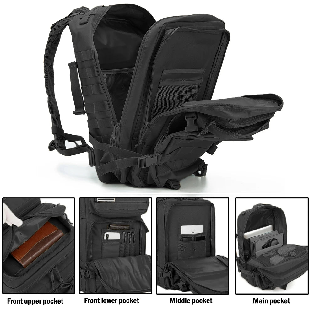 50L Tactical Backpack & Military Assault Pack — MOLLE Hiking Backpack & Laptop Bag for Bug Out, Hunting, Camping & Everyday Carry