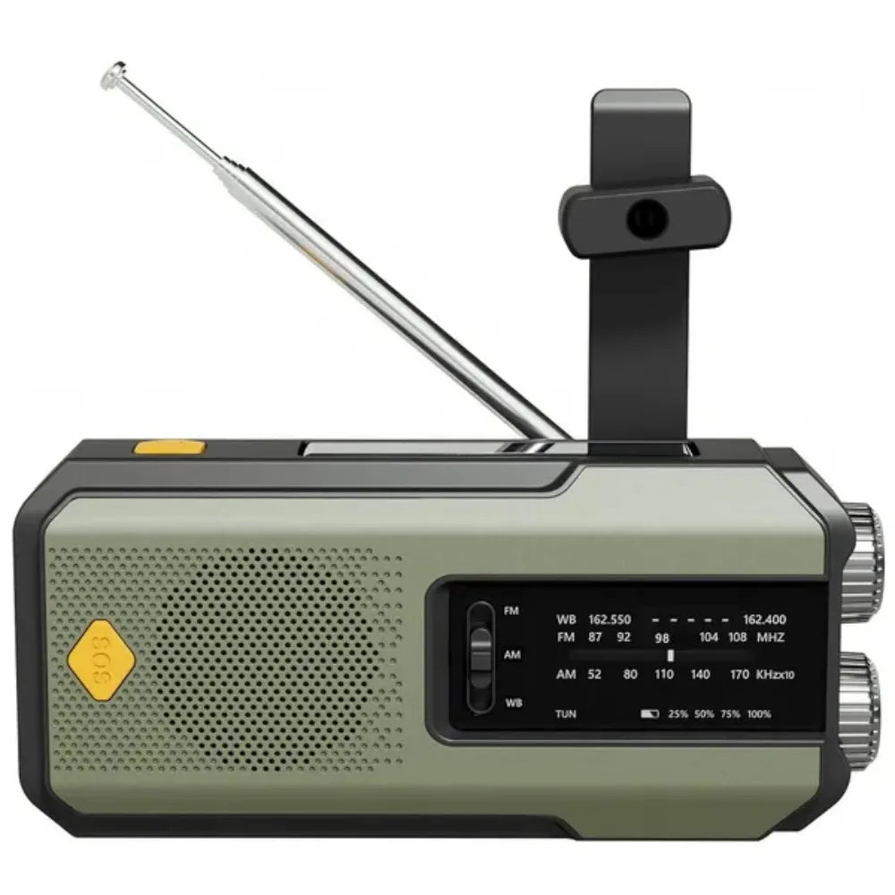 2000mAh Emergency Weather Radio with USB-C, Hand Crank & Solar Charging, Flashlight & Power Bank for Blackouts, Storms, Camping & Fishing