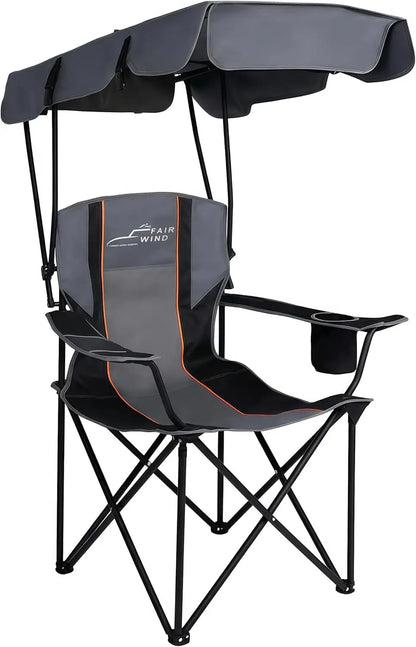 Oversized Camping Chair with Canopy Shade, Heavy-Duty 380-lb Folding Outdoor Chair for Camping, Beach, Fishing & Tailgating