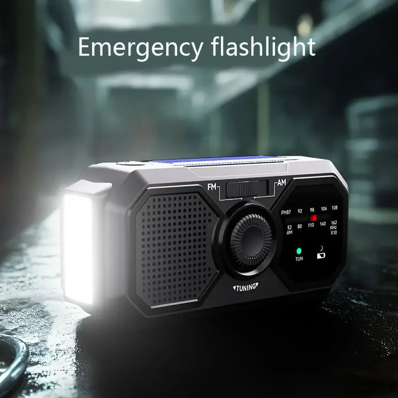 Portable NOAA Emergency Weather Radio with Hand Crank, Solar & USB-C Charging, Flashlight & Power Bank for Blackouts, Storms, Camping, Hiking & Fishing