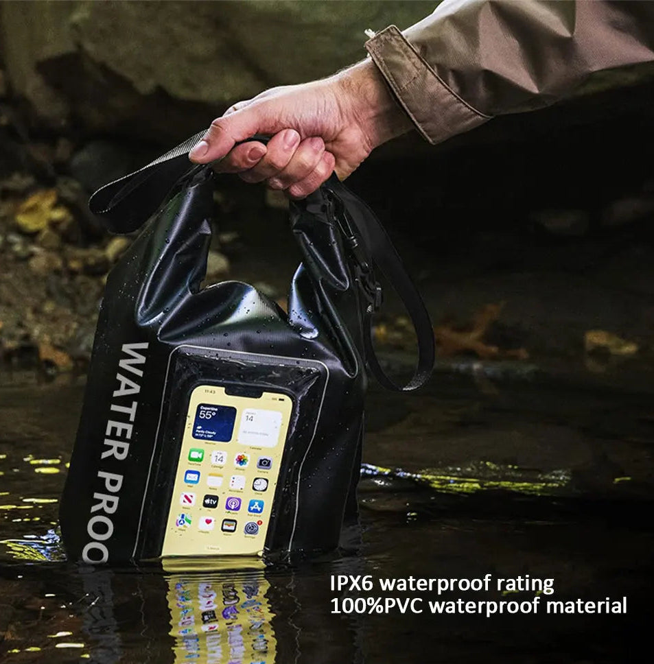 Waterproof Dry Bag, Waterproof Phone Pouch, Waterproof Phone Case & Beach Bag with Phone Window — IPX6 Roll-Top Dry Sack, Waterproof Sling Bag & Shoulder Bag for Kayaking, Boating, Rafting, Swimming & Travel, 5L