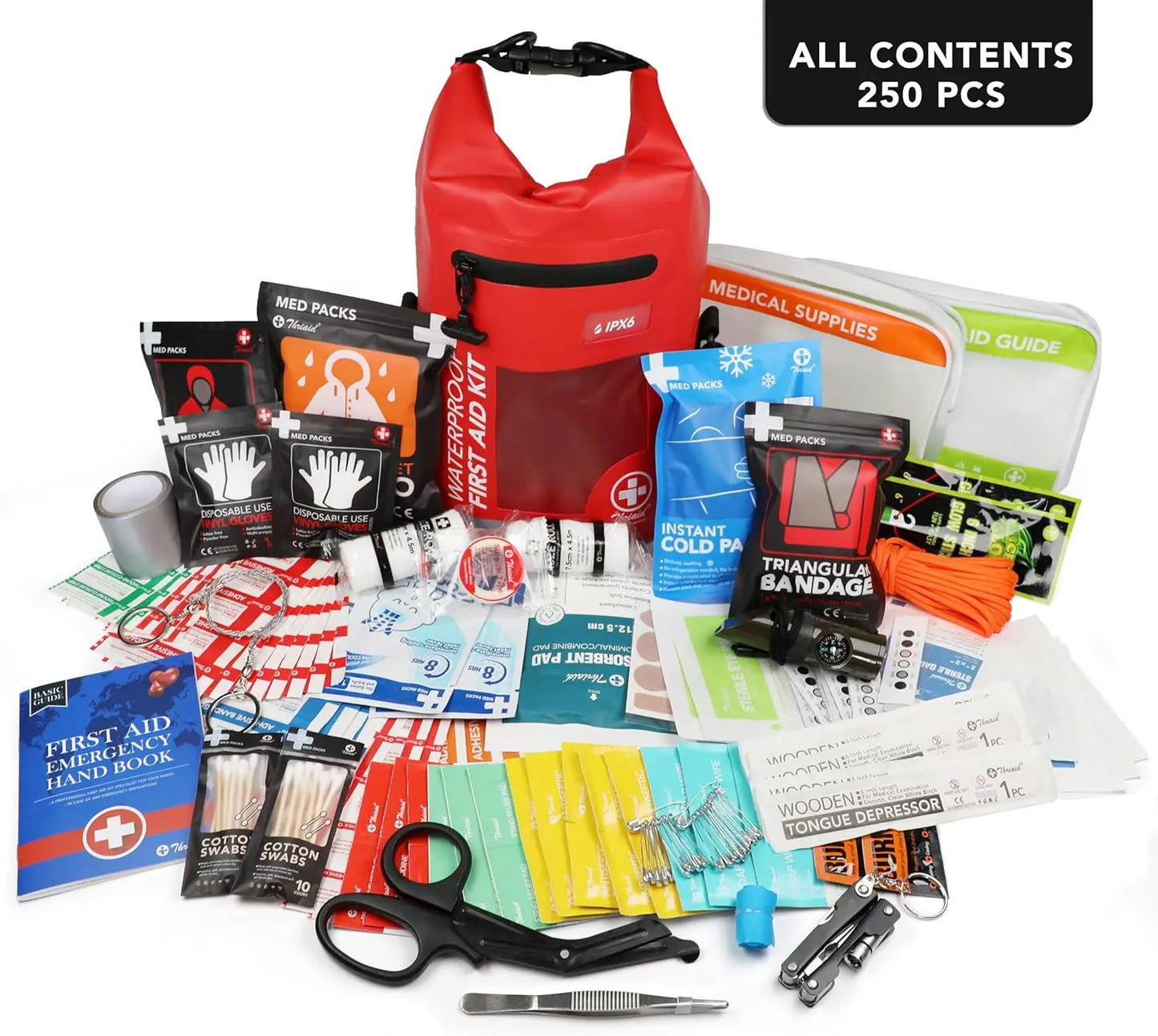 250-Piece Waterproof Survival First Aid Kit with Dry Bag for Camping, Hiking, Boating, Fishing & Emergency Preparedness
