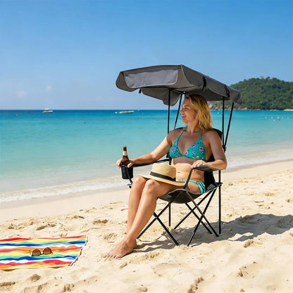 Oversized Camping Chair with Canopy Shade, Heavy-Duty 380-lb Folding Outdoor Chair for Camping, Beach, Fishing & Tailgating