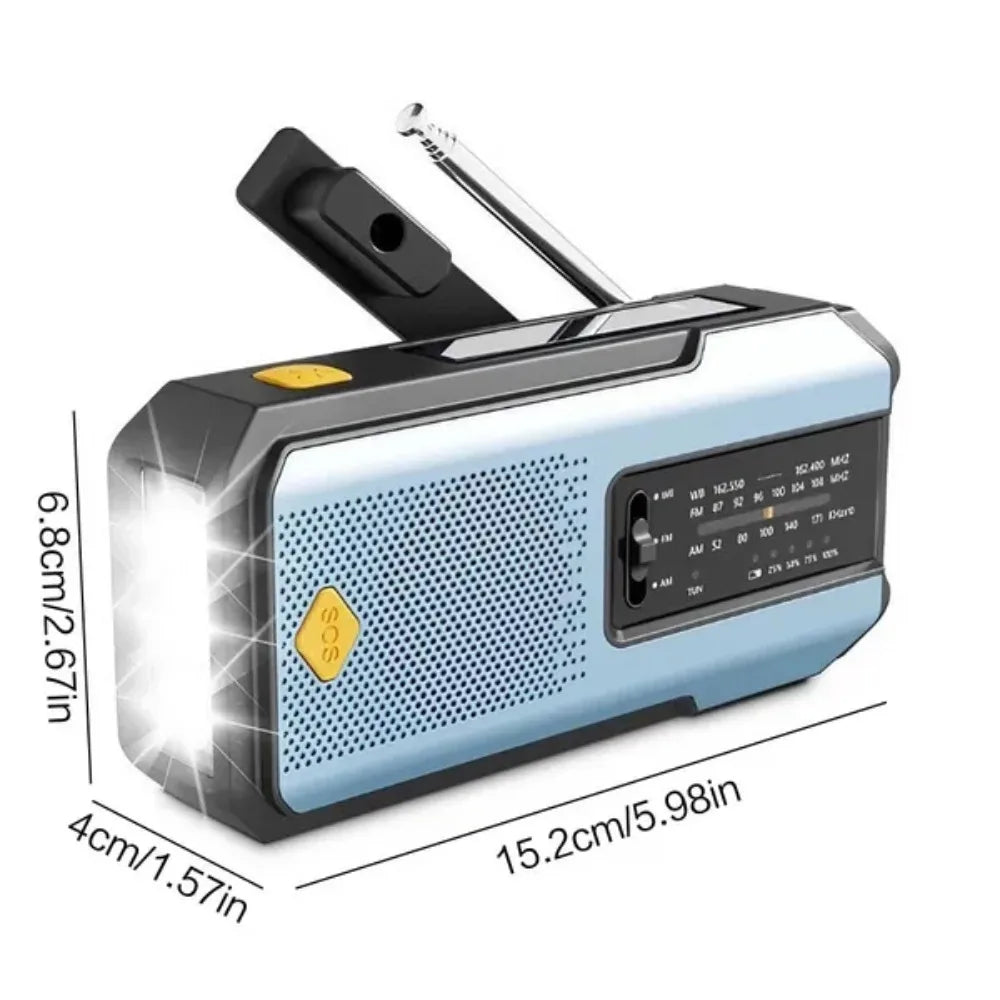 2000mAh Emergency Weather Radio with USB-C, Hand Crank & Solar Charging, Flashlight & Power Bank for Blackouts, Storms, Camping & Fishing