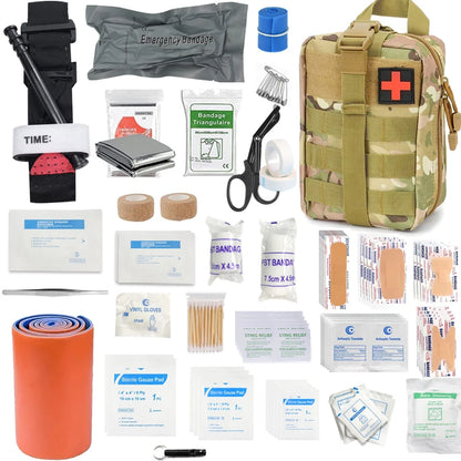 156-Piece MOLLE First Aid Kit, Portable Emergency Survival Pouch for Car, Camping, Hiking, Fishing, Boating & Travel