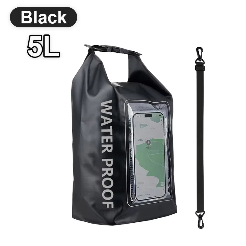 Waterproof Dry Bag, Waterproof Phone Pouch, Waterproof Phone Case & Beach Bag with Phone Window — IPX6 Roll-Top Dry Sack, Waterproof Sling Bag & Shoulder Bag for Kayaking, Boating, Rafting, Swimming & Travel, 5L