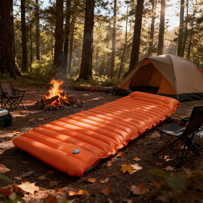 Self-Inflating Camping Sleeping Pad with Built-In Foot Pump, Integrated Pillow & Side Connectors — Extra Thick 4 Inch Sleeping Mat for Camping, Backpacking, Hiking & Fishing
