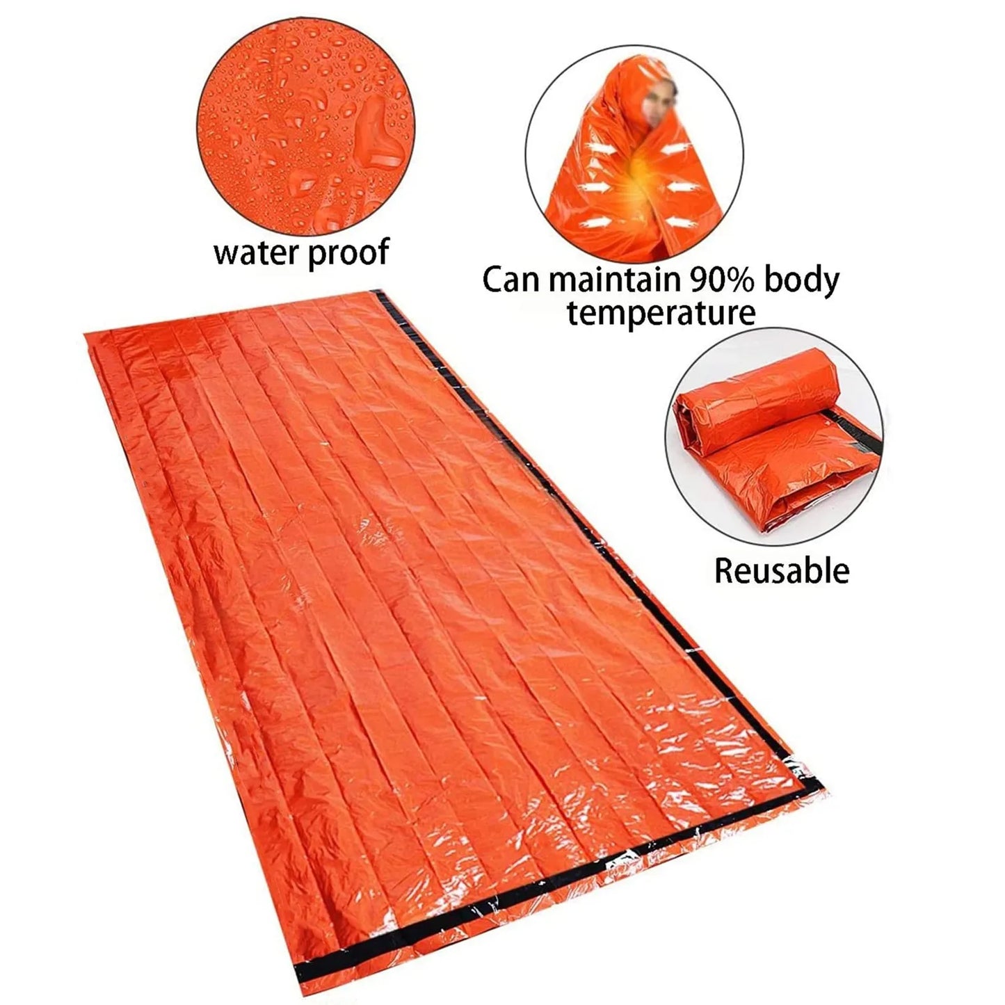 Emergency Sleeping Bag & Mylar Blanket — Waterproof Thermal Bivy Sack with Survival Whistle & Paracord for Go Bag, Bug Out Bag, Camping, Hiking & Emergency Preparedness
