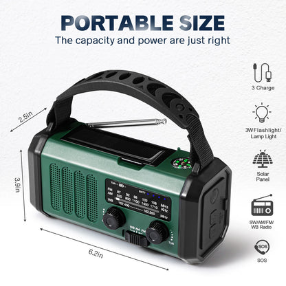 10000mAh Large-Capacity NOAA Emergency Weather Radio with Hand Crank, Solar Charging, Flashlight & Power Bank for Blackouts, Storms, Camping & Fishing