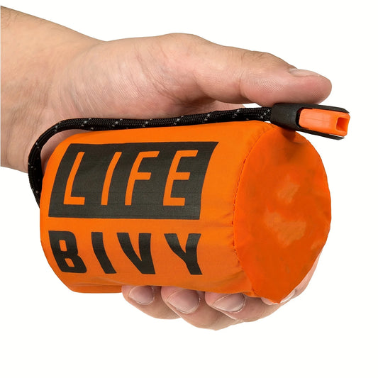 Emergency Sleeping Bag & Mylar Blanket — Waterproof Thermal Bivy Sack with Survival Whistle & Paracord for Go Bag, Bug Out Bag, Camping, Hiking & Emergency Preparedness