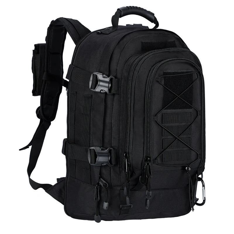60L Expandable Tactical Hiking Backpack & Military Rucksack with MOLLE System, Waistbelt & Carabiner Hook for Camping, Hunting, Bug Out, Travel & Backpacking