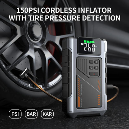 Portable Jump Starter with Air Compressor, 3000A Peak Battery Jump Starter & 150 PSI Tire Inflator for 12V Cars, Trucks & Motorcycles, USB Power Bank, LED Light & 4-Nozzle Set