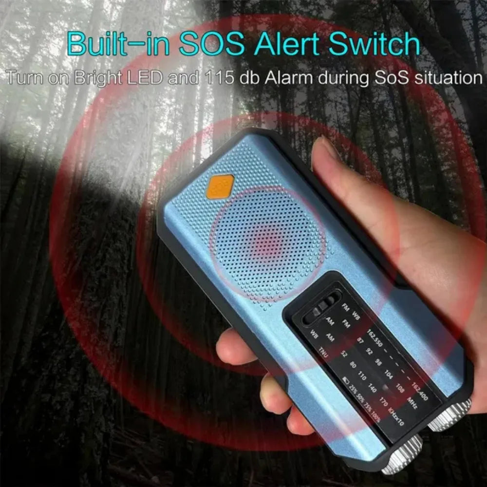 2000mAh Emergency Weather Radio with USB-C, Hand Crank & Solar Charging, Flashlight & Power Bank for Blackouts, Storms, Camping & Fishing