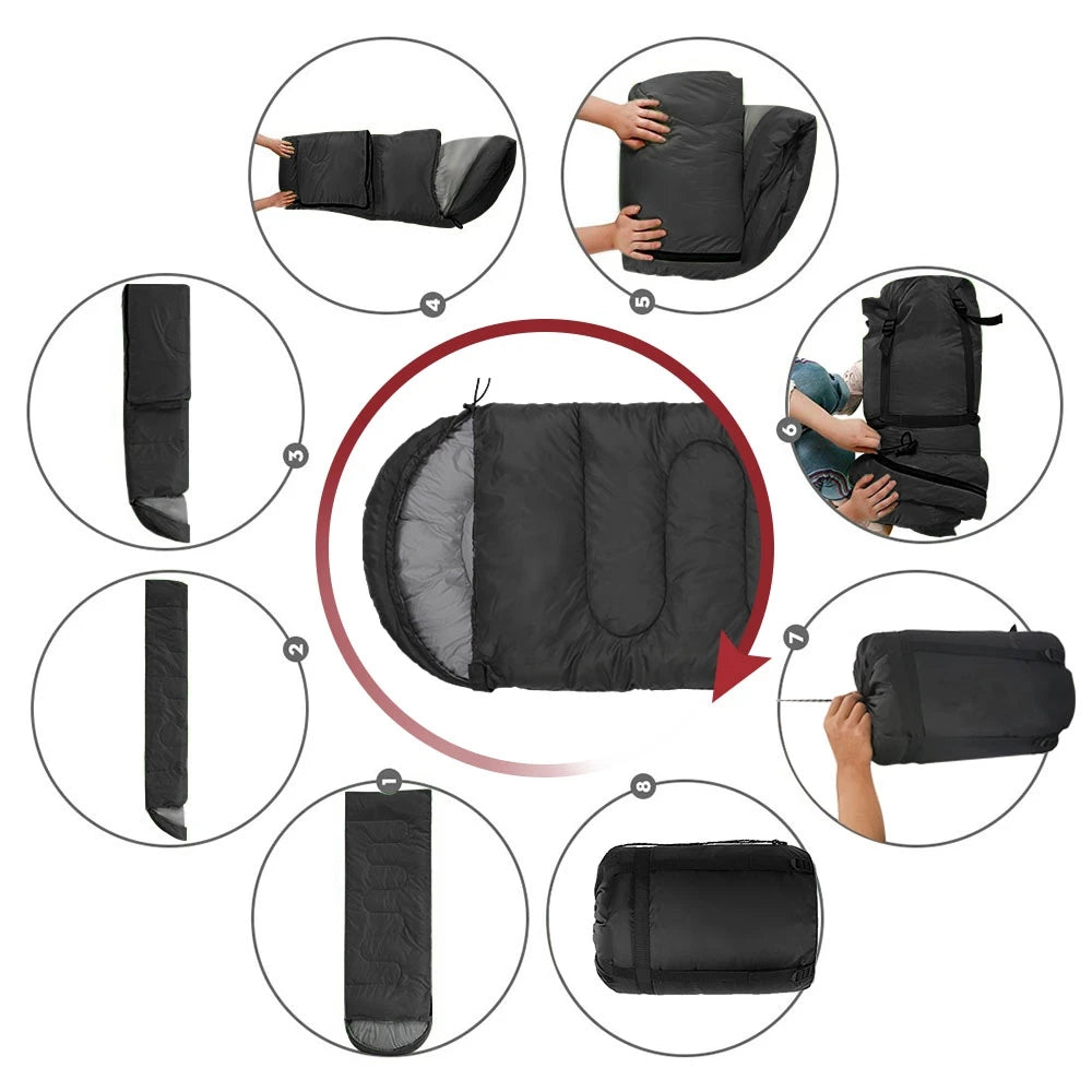 Sleeping Bag for Camping, Backpacking & Hiking — Lightweight 3-Season Cotton Sleeping Bag with Double Zipper & Splicing Design for Adults, Fits Up to 6'7"
