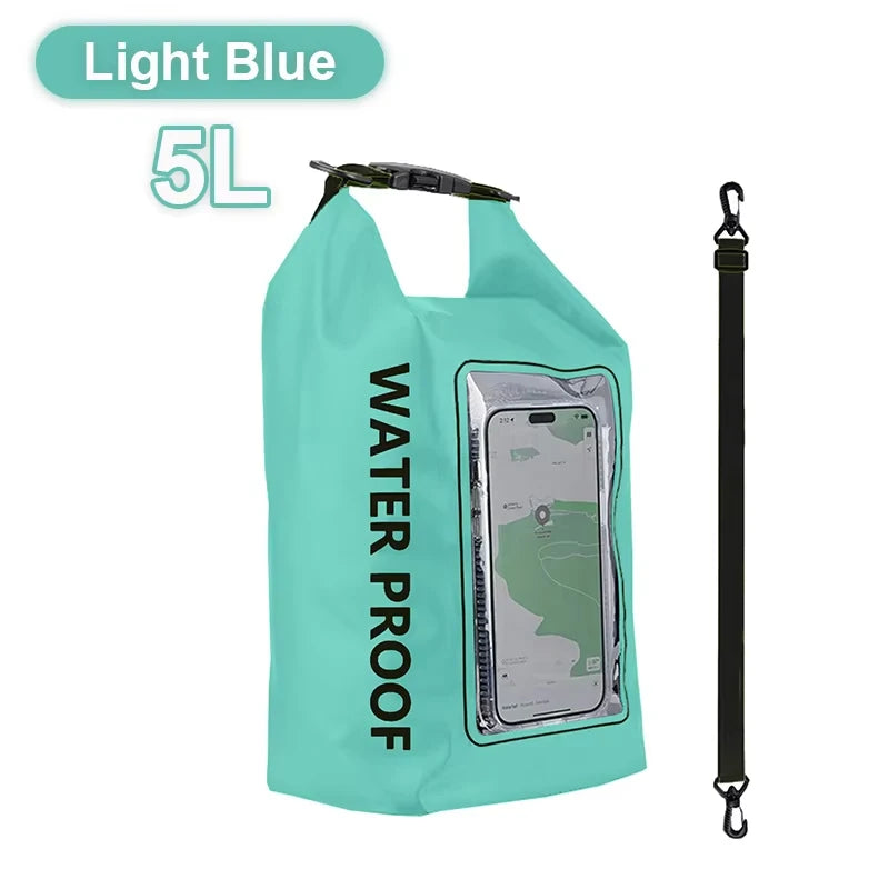Waterproof Dry Bag, Waterproof Phone Pouch, Waterproof Phone Case & Beach Bag with Phone Window — IPX6 Roll-Top Dry Sack, Waterproof Sling Bag & Shoulder Bag for Kayaking, Boating, Rafting, Swimming & Travel, 5L