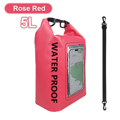 Waterproof Dry Bag, Waterproof Phone Pouch, Waterproof Phone Case & Beach Bag with Phone Window — IPX6 Roll-Top Dry Sack, Waterproof Sling Bag & Shoulder Bag for Kayaking, Boating, Rafting, Swimming & Travel, 5L