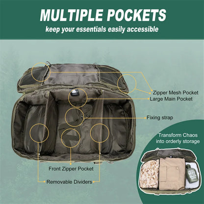 45L Gym Bag, Duffel & Duffle Bag Backpack — 3-Way Tactical Gym Duffle Bag with MOLLE System for Gym, Travel, Camping, Hiking & Bug Out