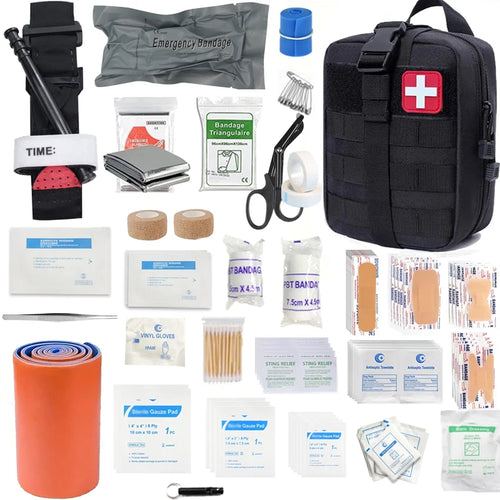 156-Piece MOLLE First Aid Kit, Portable Emergency Survival Pouch for Car, Camping, Hiking, Fishing, Boating & Travel