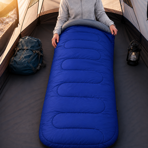 Sleeping Bag for Camping, Backpacking & Hiking — Lightweight 3-Season Cotton Sleeping Bag with Double Zipper & Splicing Design for Adults, Fits Up to 6'7"