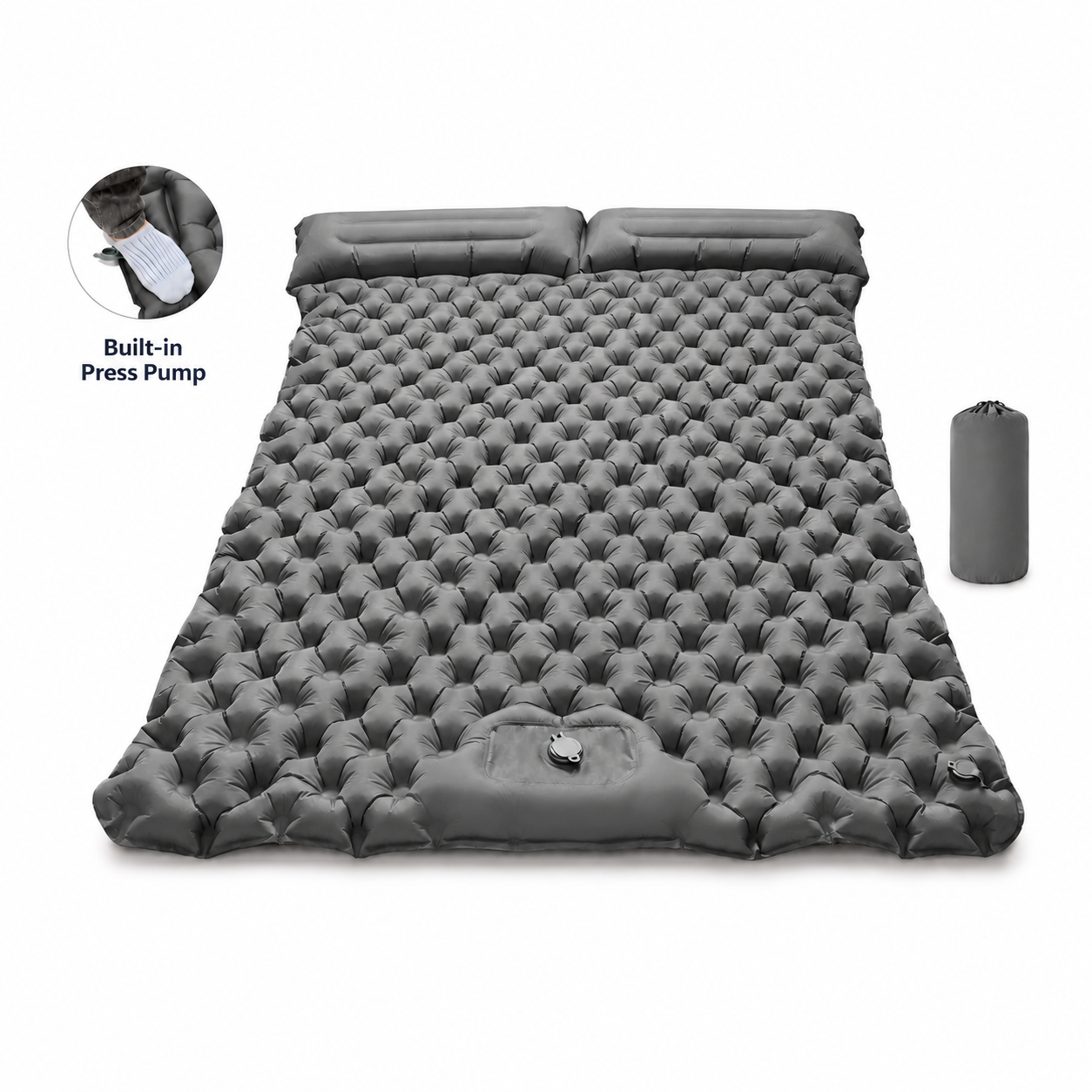 Double Sleeping Pad & Air Mattress for 2 — Self-Inflating Camping Mattress with Dual Pillows & Inflatable Bed for Couples, Camping & Hiking
