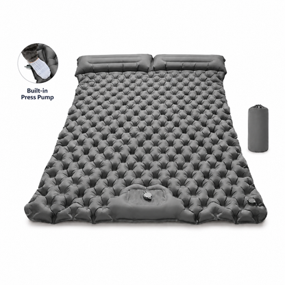 Double Sleeping Pad & Air Mattress for 2 — Self-Inflating Camping Mattress with Dual Pillows & Inflatable Bed for Couples, Camping & Hiking