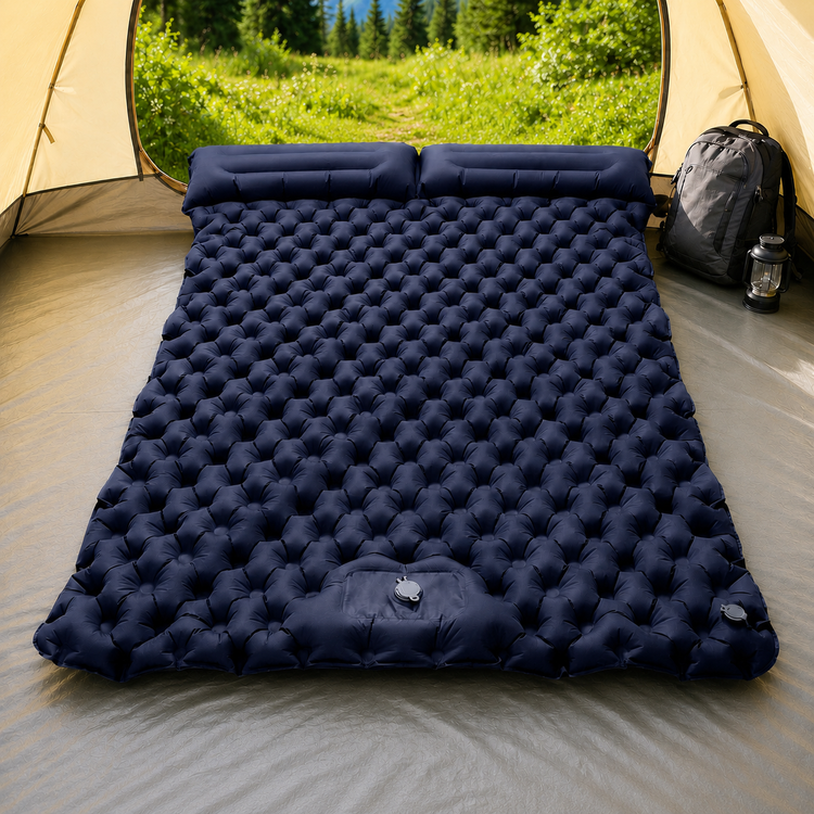 Double Sleeping Pad & Air Mattress for 2 — Self-Inflating Camping Mattress with Dual Pillows & Inflatable Bed for Couples, Camping & Hiking