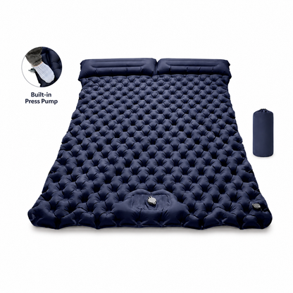 Double Sleeping Pad & Air Mattress for 2 — Self-Inflating Camping Mattress with Dual Pillows & Inflatable Bed for Couples, Camping & Hiking