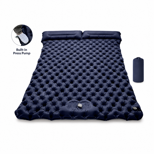 Double Sleeping Pad & Air Mattress for 2 — Self-Inflating Camping Mattress with Dual Pillows & Inflatable Bed for Couples, Camping & Hiking