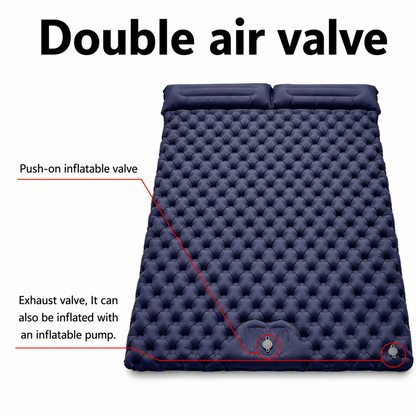 Double Sleeping Pad & Air Mattress for 2 — Self-Inflating Camping Mattress with Dual Pillows & Inflatable Bed for Couples, Camping & Hiking