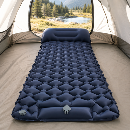 Self-Inflating Camping Sleeping Pad & Air Mattress with Integrated Pillow — Inflatable Camping Bed & Sleeping Mat for Camping, Backpacking & Hiking