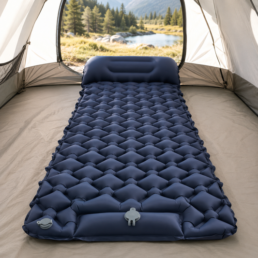 Self-Inflating Camping Sleeping Pad & Air Mattress with Integrated Pillow — Inflatable Camping Bed & Sleeping Mat for Camping, Backpacking & Hiking