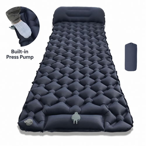 Self-Inflating Camping Sleeping Pad & Air Mattress with Integrated Pillow — Inflatable Camping Bed & Sleeping Mat for Camping, Backpacking & Hiking