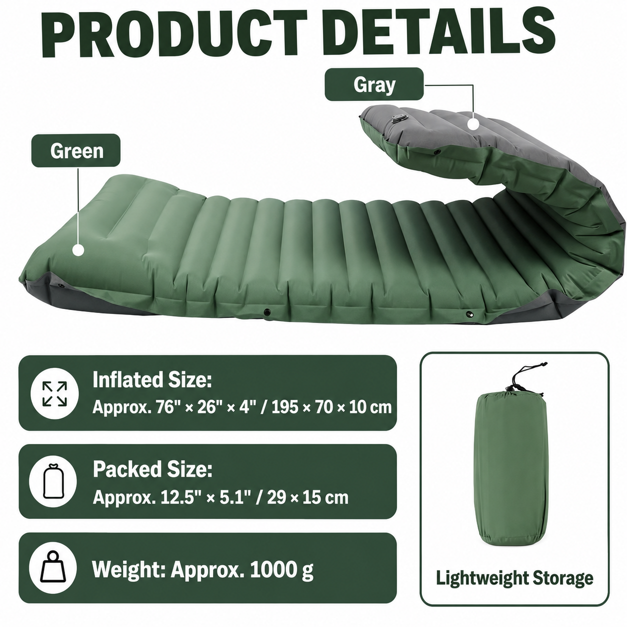 Self-Inflating Camping Sleeping Pad with Built-In Foot Pump, Integrated Pillow & Side Connectors — Extra Thick 4 Inch Sleeping Mat for Camping, Backpacking, Hiking & Fishing