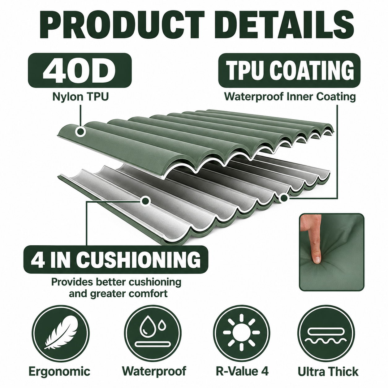 Self-Inflating Camping Sleeping Pad with Built-In Foot Pump, Integrated Pillow & Side Connectors — Extra Thick 4 Inch Sleeping Mat for Camping, Backpacking, Hiking & Fishing