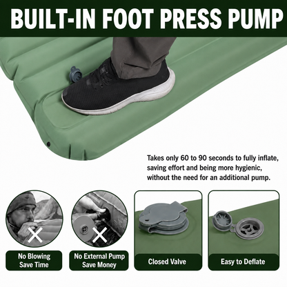 Self-Inflating Camping Sleeping Pad with Built-In Foot Pump, Integrated Pillow & Side Connectors — Extra Thick 4 Inch Sleeping Mat for Camping, Backpacking, Hiking & Fishing
