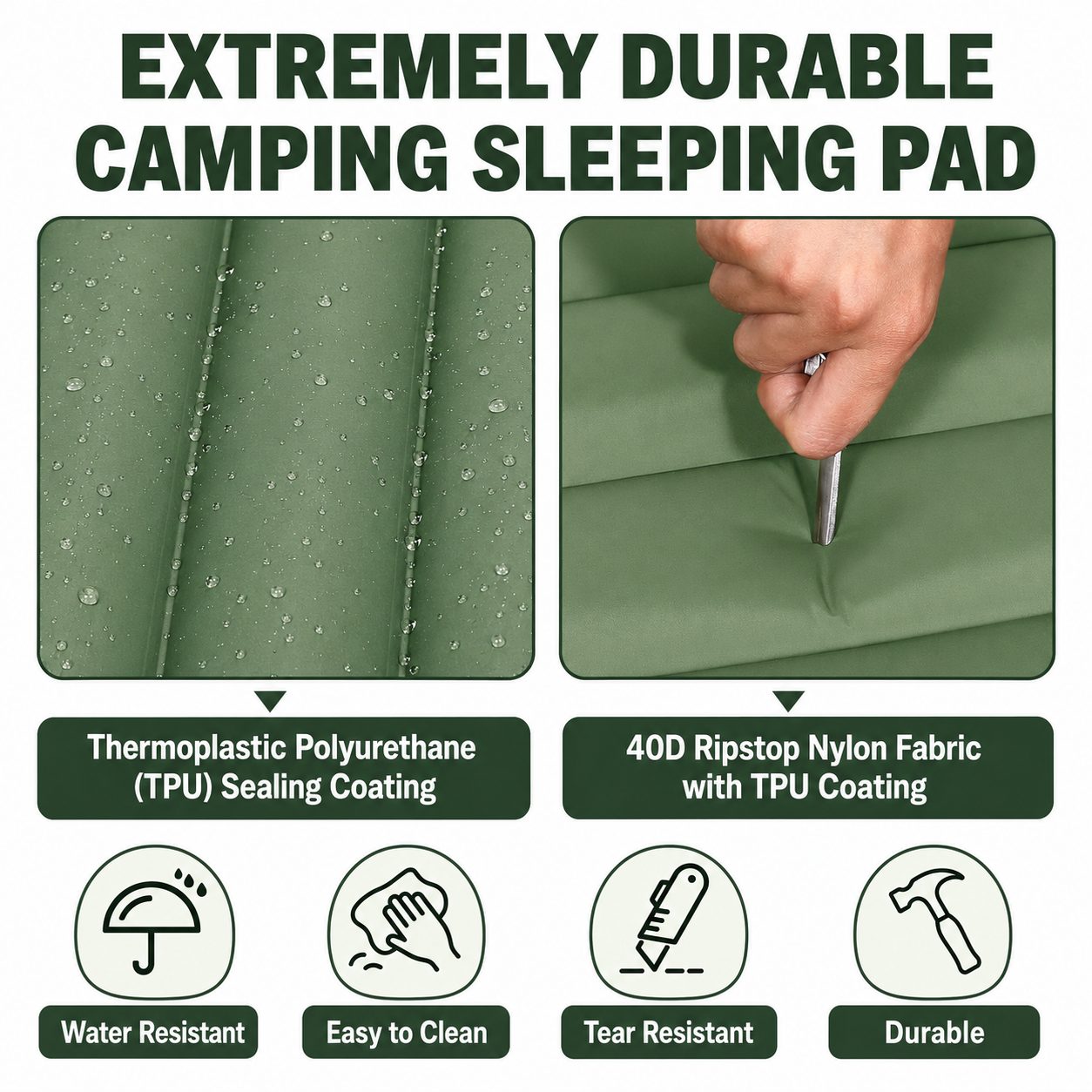 Self-Inflating Camping Sleeping Pad with Built-In Foot Pump, Integrated Pillow & Side Connectors — Extra Thick 4 Inch Sleeping Mat for Camping, Backpacking, Hiking & Fishing