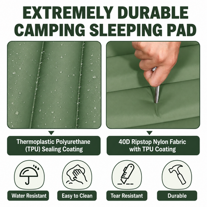 Self-Inflating Camping Sleeping Pad with Built-In Foot Pump, Integrated Pillow & Side Connectors — Extra Thick 4 Inch Sleeping Mat for Camping, Backpacking, Hiking & Fishing