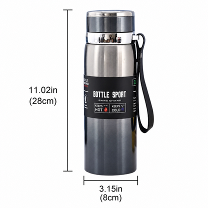 1L Insulated Stainless Steel Water Bottle with Handle, Vacuum Flask for Hot Coffee, Tea, Cold Water, Hiking, Camping & Travel