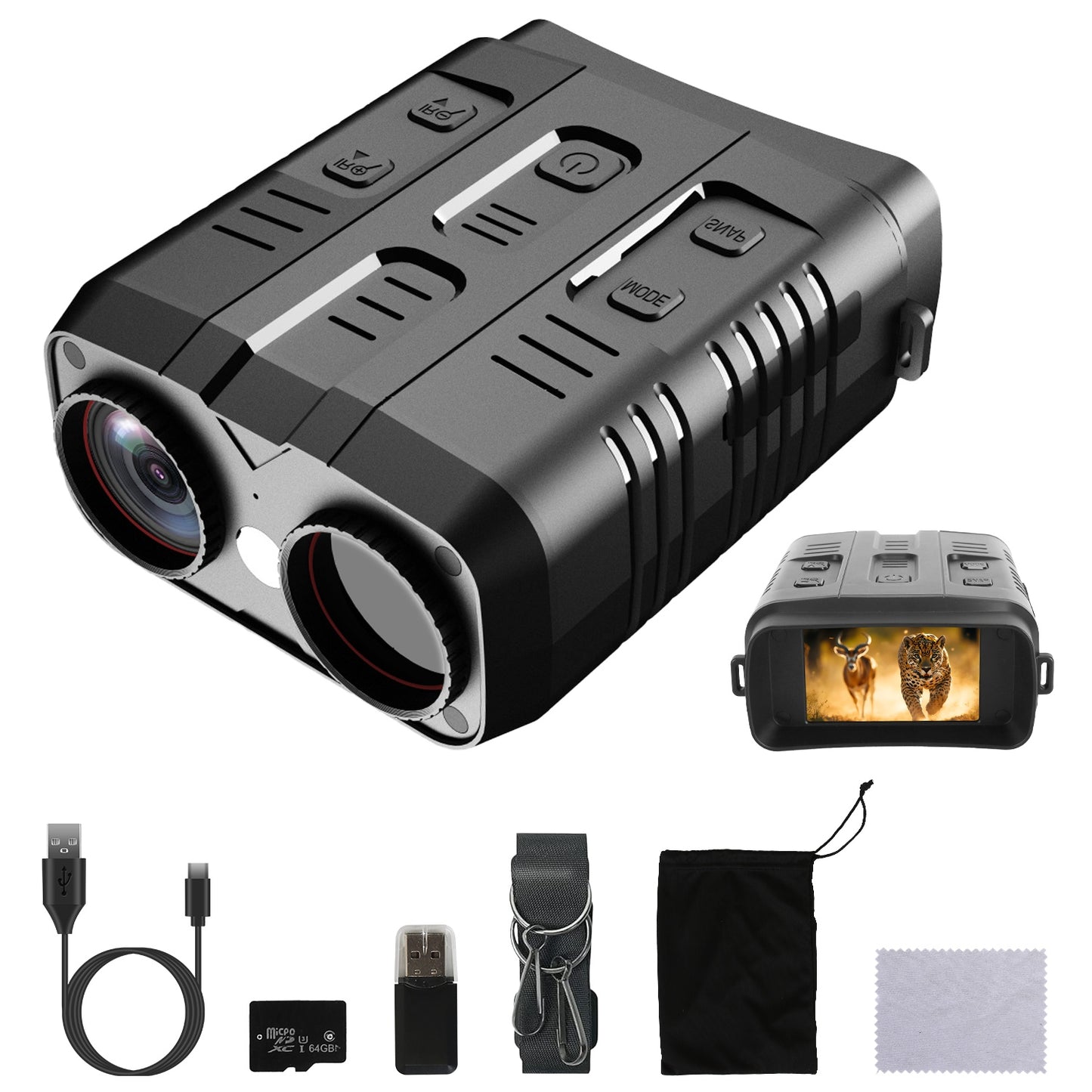 4K Night Vision Binoculars with 10X Digital Zoom, 31MP, 3" Screen, WiFi App & 64GB Card for Hunting, Wildlife Viewing, Camping & Scouting